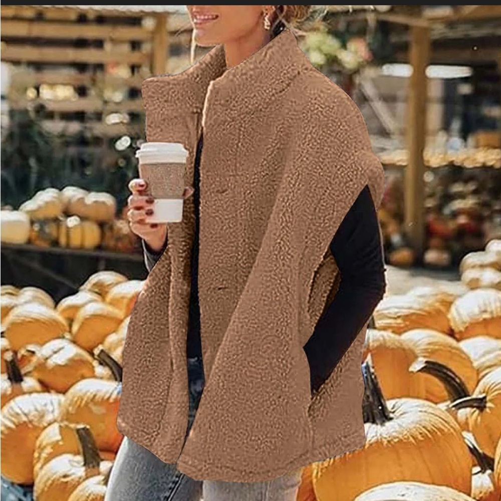 Tan Fuzzy Teddy Fleece Vest